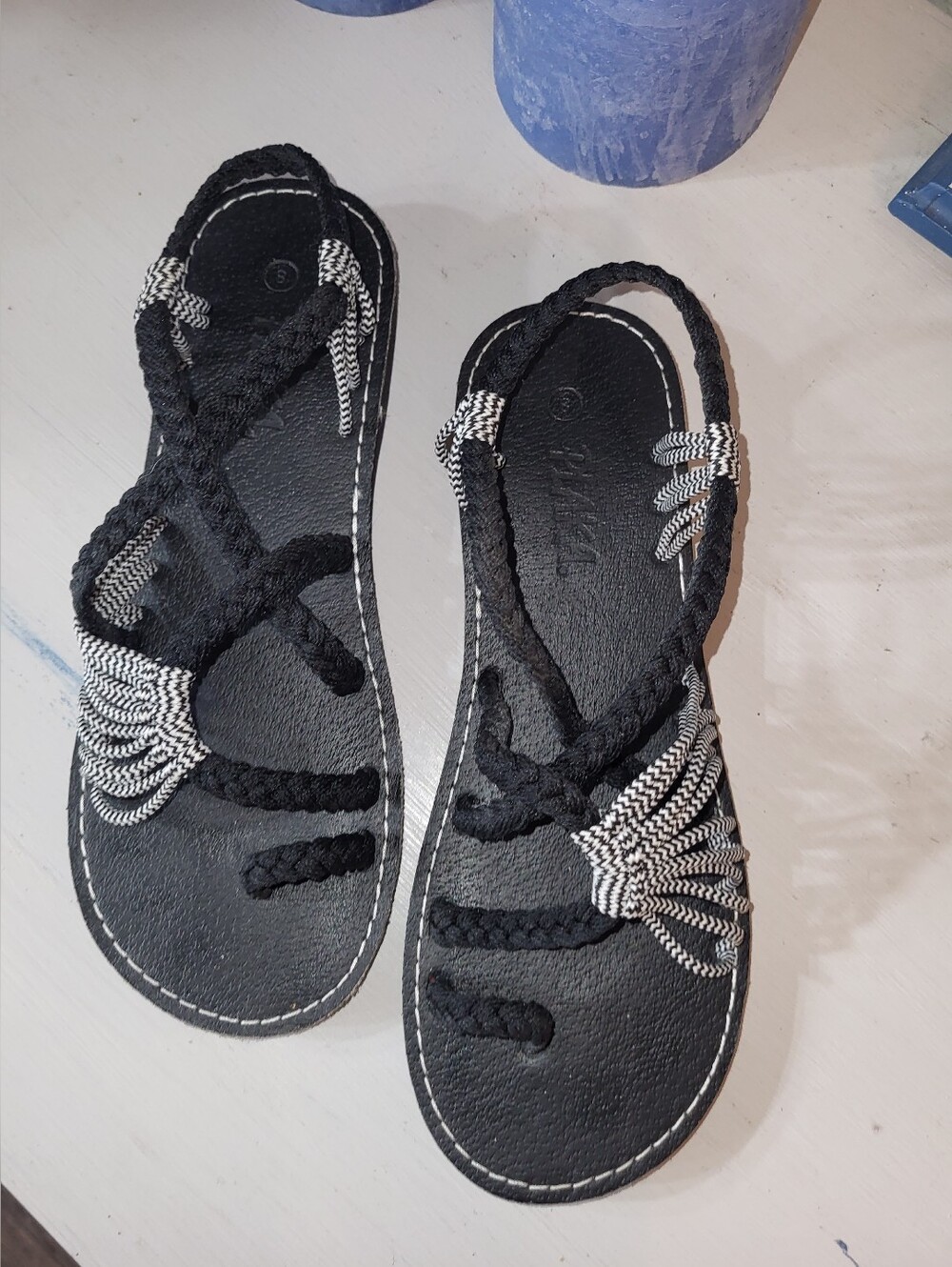 NWOT Plaka Black Braided Rope Sandals - Women Sz8